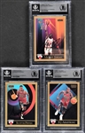 1990-91 Skybox #41 Michael Jordan Signed Card Plus #46 Scottie Pippen and #37 BJ Armstrong Signed Cards - Encapsulated by Beckett Authenticated