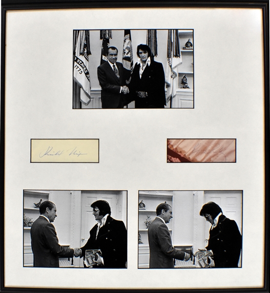 Elvis Presley and Richard Nixon Signed "1970 White House Meeting” Display (BAS)