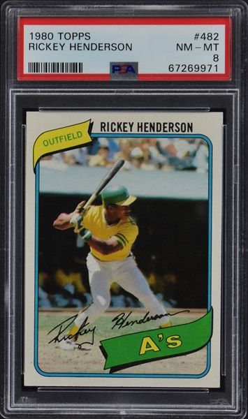 1980 Topps #482 Rickey Henderson Rookie Card – PSA NM-MT 8