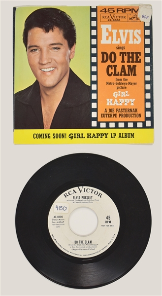 1965 Elvis Presley RCA Victor White Label “Not For Sale” 45 RPM Single “Do The Clam” / “Youll Be Gone” with Picture Sleeve - <em>Girl Happy</em>