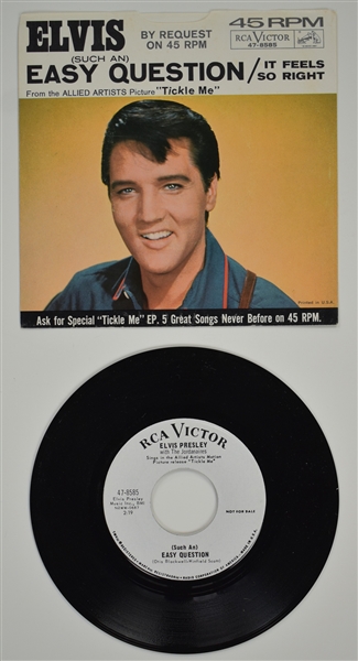1965 Elvis Presley RCA Victor White Label “Not For Sale” 45 RPM Single “(Such an) Easy Question” / “It Feels So Right” with Picture Sleeve - <em>Tickle Me</em>