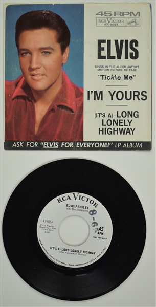 1965 Elvis Presley RCA Victor White Label “Not For Sale” 45 RPM Single “(Its A) Long Lonely Highway” / “Im Yours” with Picture Sleeve - <em>Tickle Me</em>