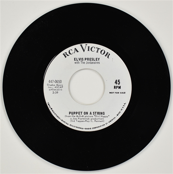 1965 Elvis Presley RCA Victor White Label “Not For Sale” 45 RPM Single “Puppet on a String” / “Wooden Heart” - <em>Girl Happy</em>
