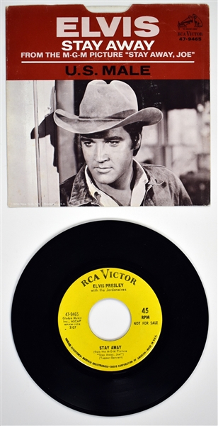1968 Elvis Presley RCA Victor Yellow Label “Not For Sale” 45 RPM Single "Stay Away” / “U.S. Male” - <em>Stay Away, Joe</em> - with Picture Sleeve