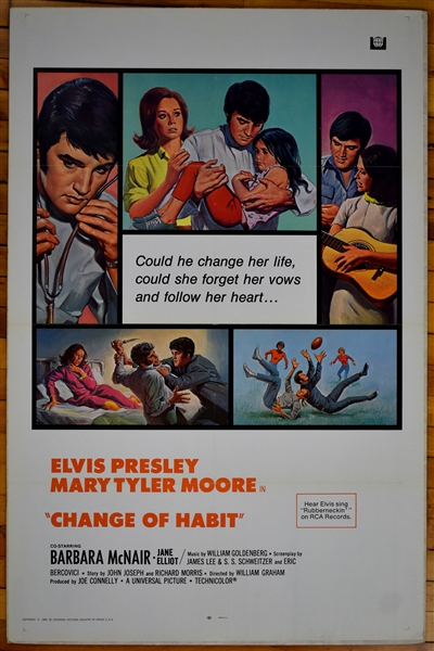1969 <em>Change of Habit</em> One Sheet Movie Poster – Starring Elvis Presley and Mary Tyler Moore