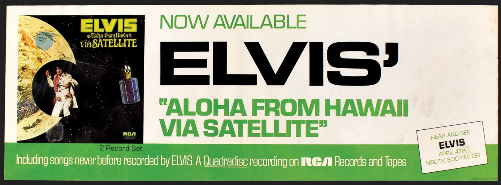 1973 RCA Victor Elvis <em>Aloha From Hawaii Via Satellite</em> Original Unused Record Store Banner