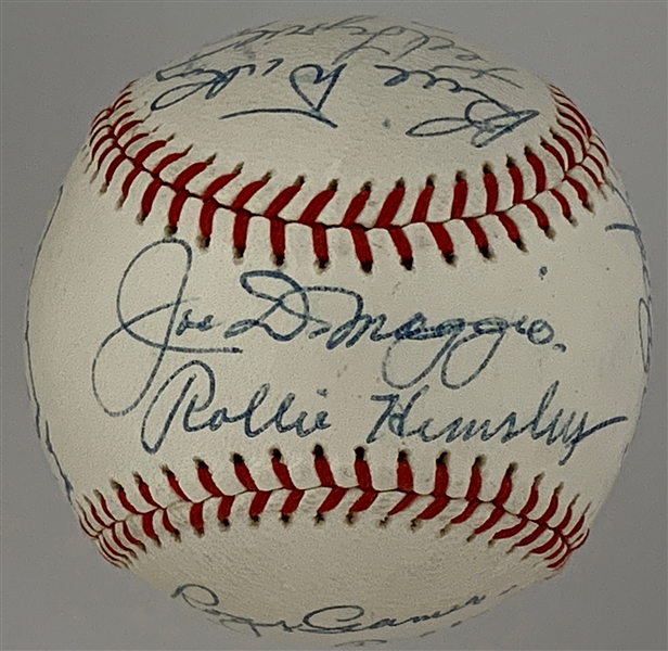 1939 American League All-Star Team Signed Ball (Signed at 25th Anniversary Ceremony in 1964) with DiMaggio, Jimmie Foxx, Hank Greenberg, Lefty Grove, Bob Feller and Joe Cronin (18 Signatures)
