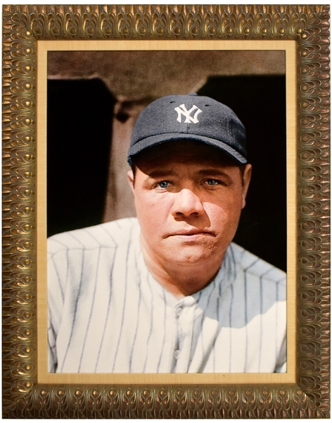 Massive and Intense Babe Ruth Colorized Artwork of Charles Conlon Portrait – In Ornate Framed Display