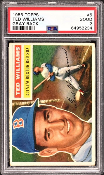 1956 Topps #5 Ted Williams (Gray Back) – PSA GD 2