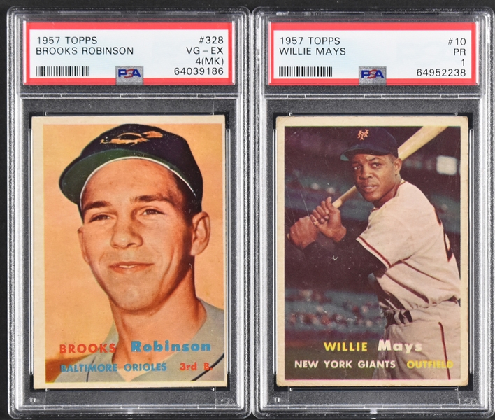 1957 Topps Baseball Partial Set (276/407) With Many Hall of Famers Plus #328 Brooks Robinson PSA 4 and #10 Willie Mays PSA 1 