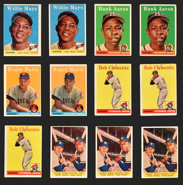 1958 Topps Baseball Hoard (998) with Many Duplicate HOFers 