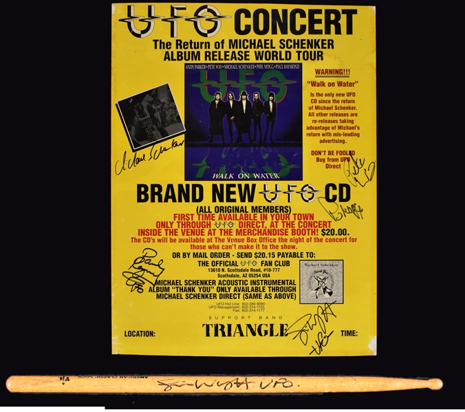 UFO Band-Signed Concert Tour Poster (BAS) and Simon Wright Stage-Used Drumstick – All Original Members!