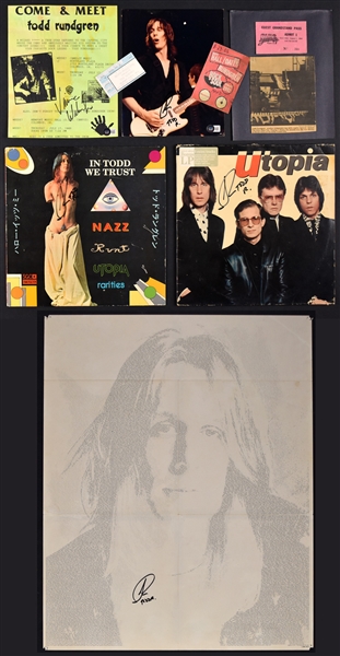 Todd Rundgren Signed Albums (2), 8x10 and 1974 <em>Todd</em> LP Insert Poster (7 Pieces Total)