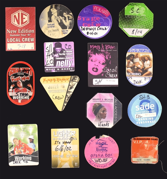 Rap and R&B “WORKING CREW” Backstage Pass Collection of 15 Incl. Destinys Child, Diana Ross, Mary J. Blige, Usher and Others