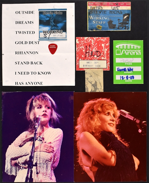 Stevie Nicks and Fleetwood Mac Collection with Stage-Used Set List, “WORKING CREW” Backstage Passes (5), Photos and Guitar Picks (9)