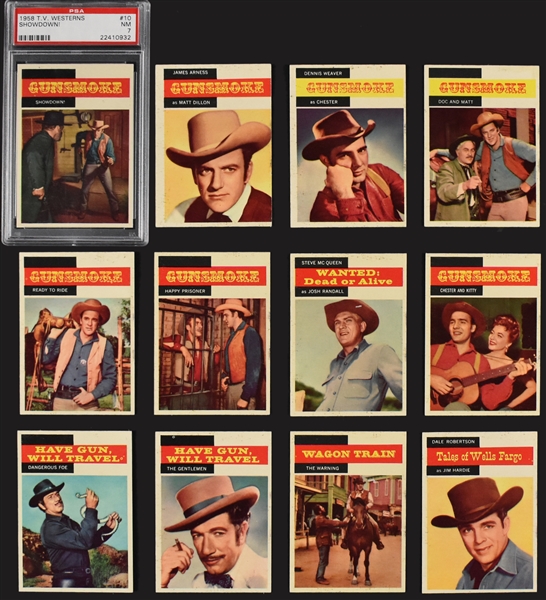 1958 Topps “T.V. Westerns” Near Set (58/71) Including #10 Showdown! PSA NM  7