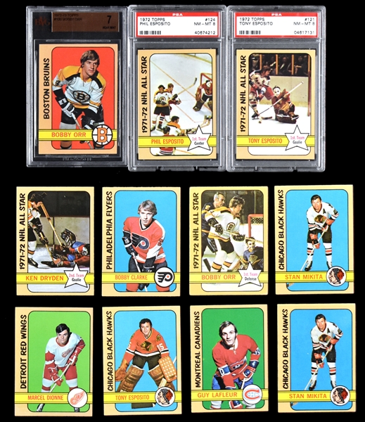1972 Topps Hockey Collection (102) Including #100 Orr BVG NM 7 (Some Duplication)