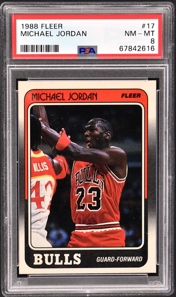 1988 Fleer Basketball Complete Set (132) Incl. #17 Jordan PSA NM-MT 8 Plus Complete Sticker Set (11) Incl. #7 Jordan PSA NM 7