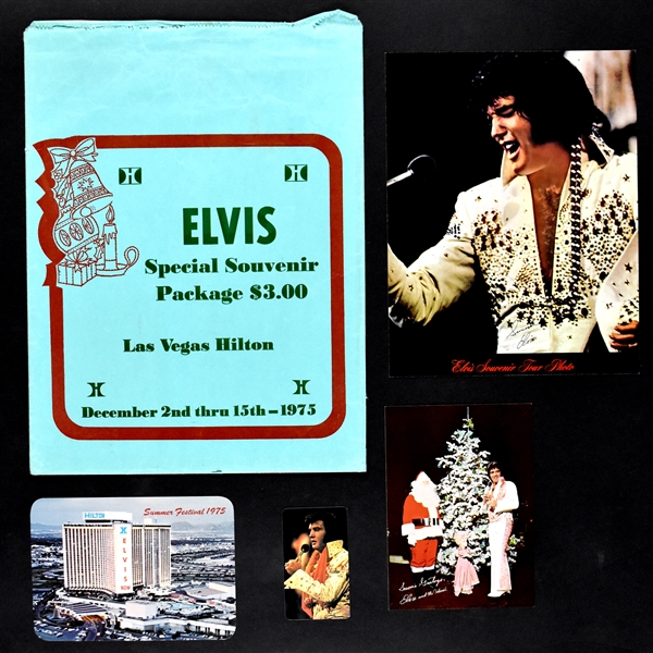 1975 Elvis Presley “Las Vegas Hilton Special Souvenir Package” Incl. Promotional Photo, Postcards and Calendar