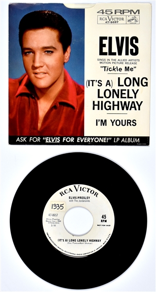 1965 Elvis Presley RCA Victor “Not For Sale” 45 RPM Single (47-8657) “(Its A) Long Lonely Highway” with Picture Sleeve