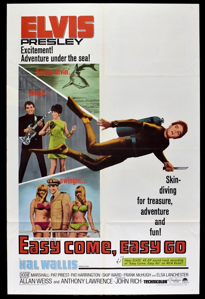1967 <em>Easy Come, Easy Go</em> HIGH GRADE One Sheet Movie Poster – Starring Elvis Presley