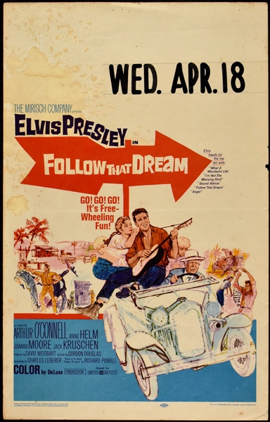 1962 <em>Follow That Dream</em> Window Card Movie Poster and 6 Lobby Cards – Starring Elvis Presley
