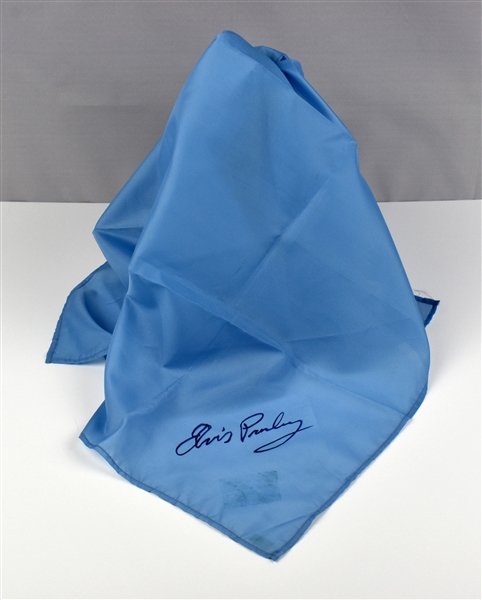 Elvis Presley Light Blue Stage Scarf with Blue Facsimile Signature – Acquired Directly from Charlie Hodge