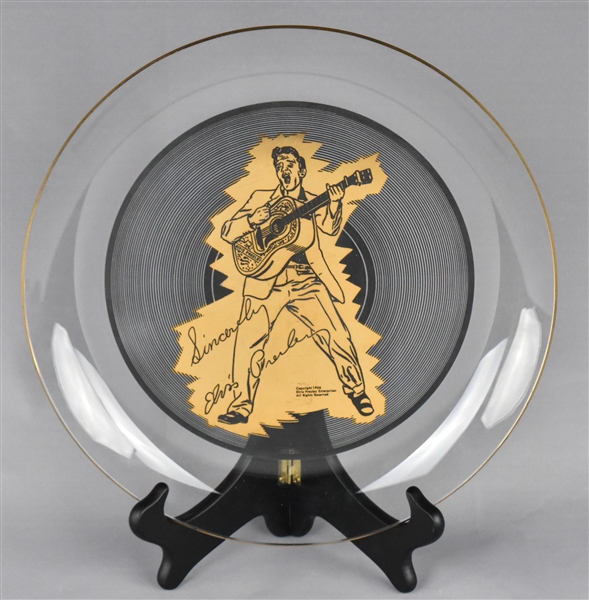 1956 Elvis Presley Enterprises Glass Plate with Gold Trim - Incredibly Rare and Fragile Survivor!