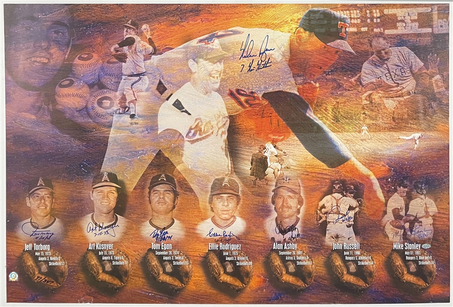 Nolan Ryan Signed and Inscribed “7 No Hitters” Poster LE 97/347 – Also Signed by ALL of His Seven No Hitter Catchers