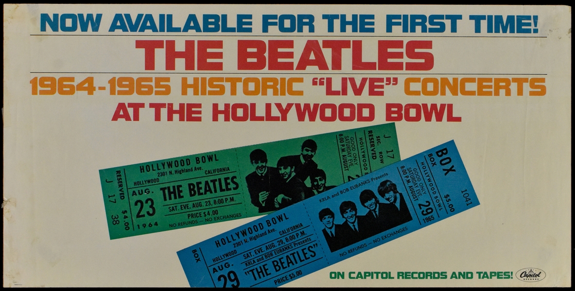 1977 <em>The Beatles at the Hollywood Bowl</em> Capitol Records Poster Featuring Original Pictorial Concert Ticket Images 