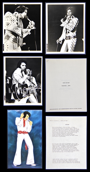 1972 <em>Elvis On Tour</em> Press Kit “Production Notes” and 8x10 Promo Photos with Caption Sheet - Rarely Seen Example