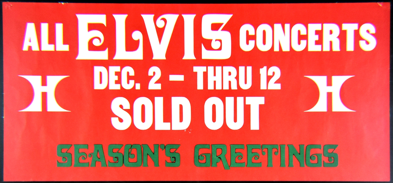 1976 Elvis Presley “SOLD OUT” Poster for His December 2-12 Shows at the Las Vegas Hilton – Rare “Seasons Greetings” Version - Adhesive Strips Intact