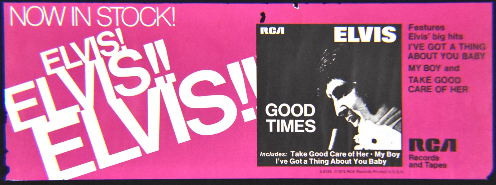 1974 Elvis Presley <em>Good Times</em> LP RCA Record Store Promotional Poster