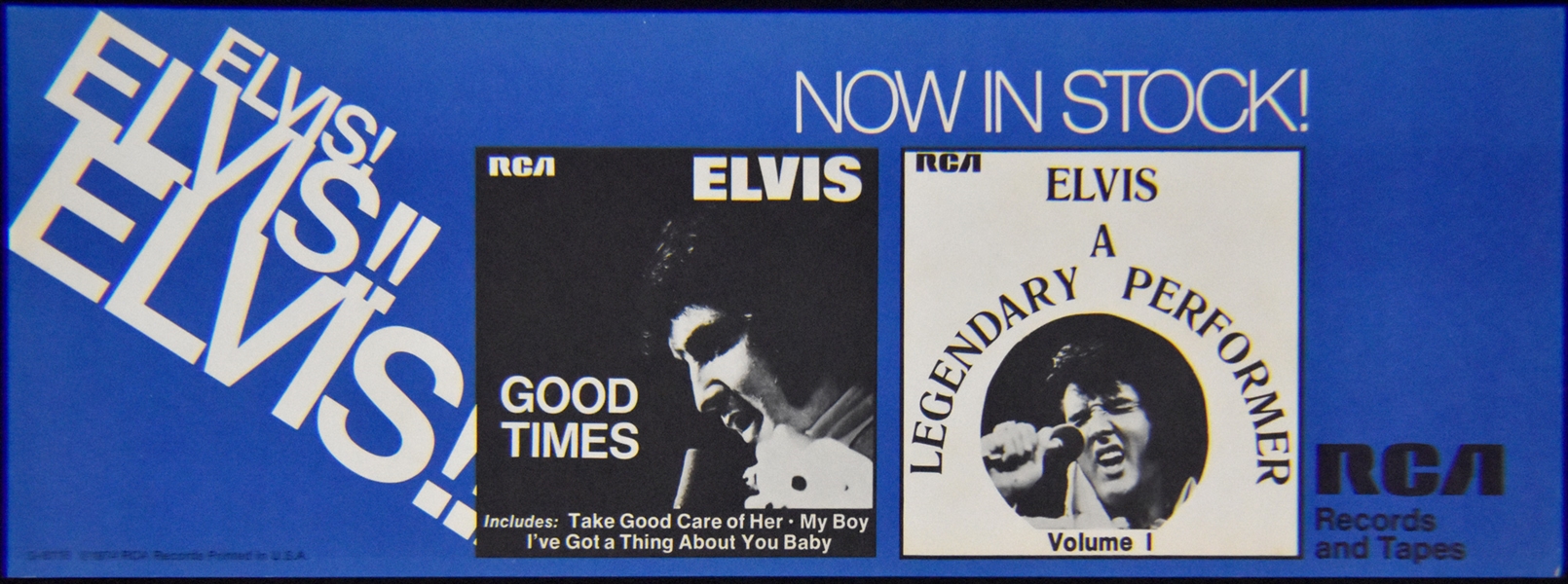 1974 Elvis Presley <em>Good Times/Elvis A Legendary Performer, Vol. 1</em> LPs RCA Record Store Promotional Poster