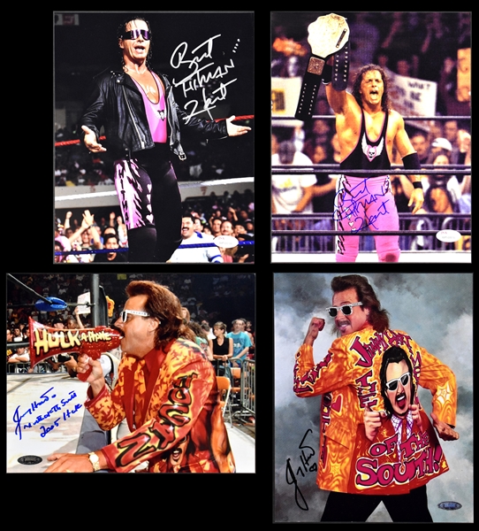 Wrestling Superstars Signed 8x10s – Bret “Hitman” Hart (2-JSA Certs) and Jimmy “Mouth of the South” Hart (2-BAS)