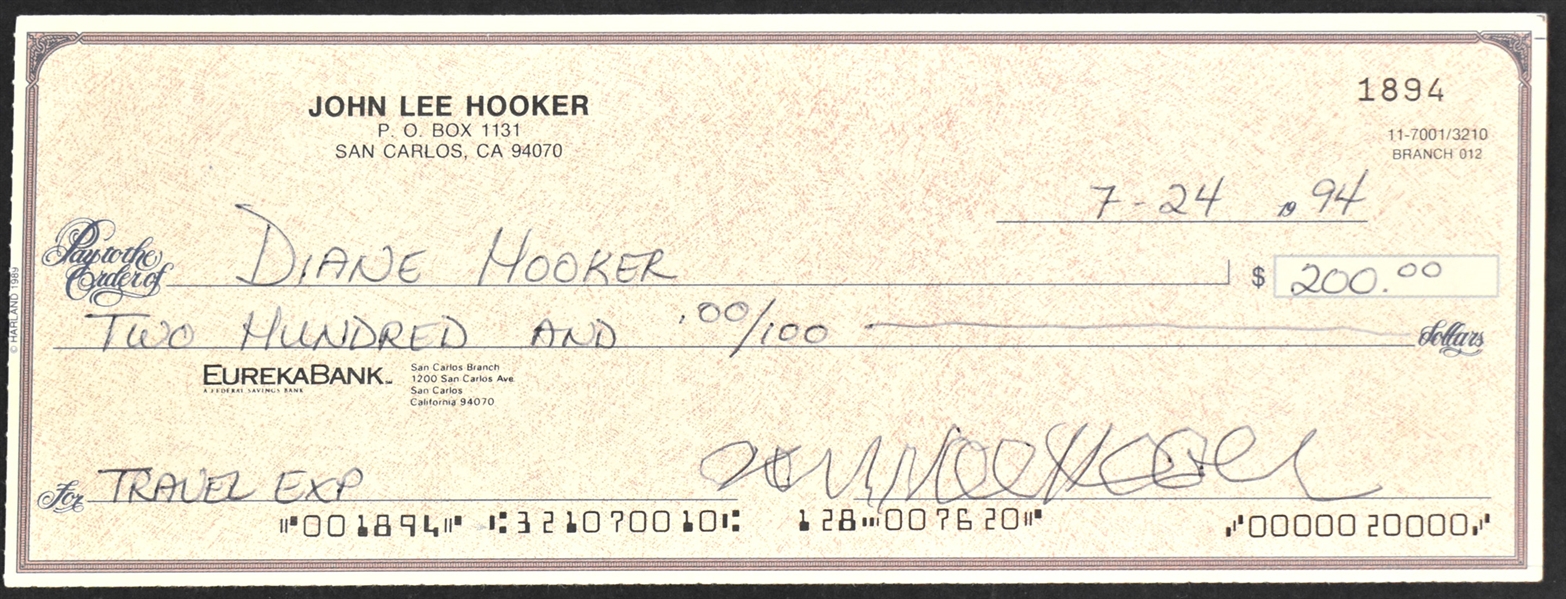 1994 John Lee Hooker Signed Personal Check (BAS)