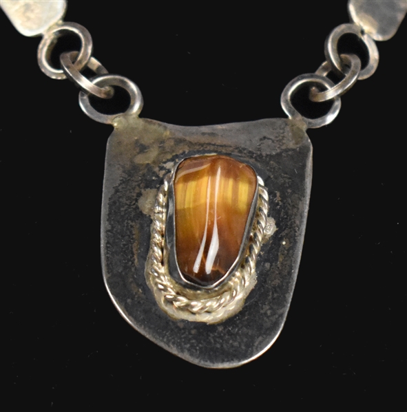 Elvis Presley Owned Silver Necklace with Large Tigers Eye Stone - Former Jimmy Velvet Collection