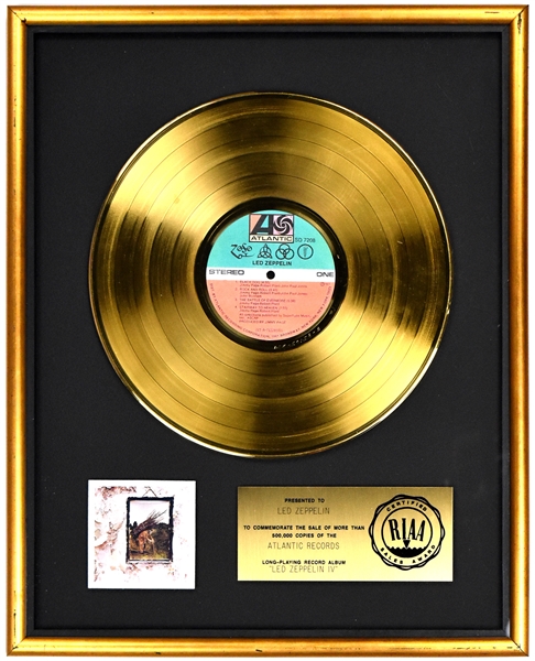 RIAA Gold Record Award for 1971 LP <em>Led Zeppelin IV</em> - “Presented to LED ZEPPELIN”