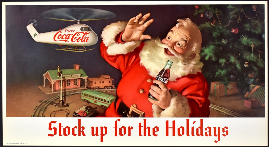 1962 Coca-Cola Christmas Advertising Poster with Santa Clause - “Stock Up For The Holidays”