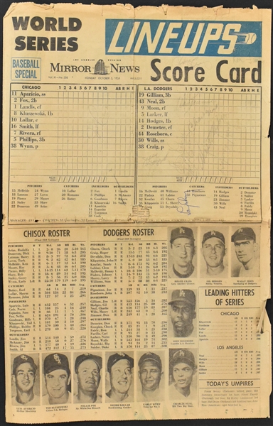 1959 World Series Newspaper Scorecard Signed by Sandy Koufax, Don Drysdale and 11 Others (BAS)
