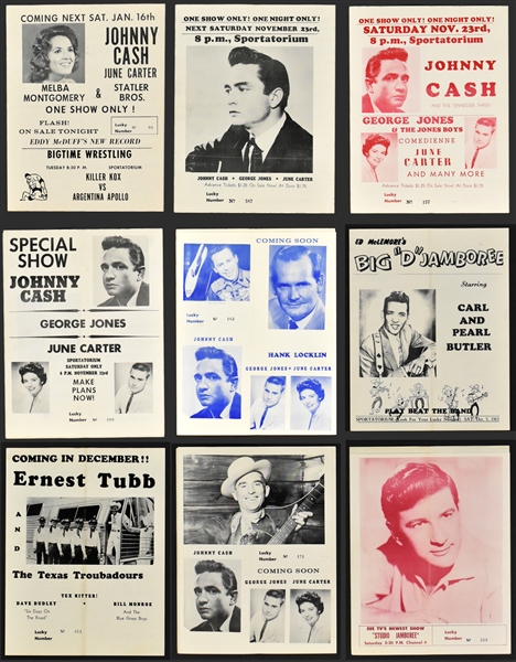 1960s “Big D Jamboree” Program Collection of 9 Featuring Johnny Cash, June Carter, George Jones and Others