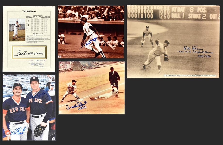 Baseball Hall of Famers and Superstars Signed Photos (5) Incl. Ted Williams and Willie Mays (BAS)