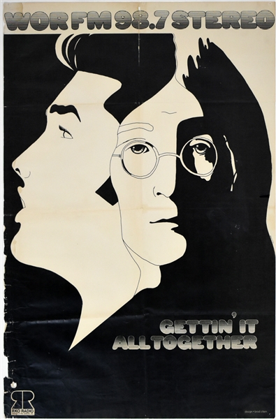 1969 Subway Poster Featuring Elvis Presley and John Lennon - WOR FM 98.7 New York City Radio Station - "Gettin It All Together"