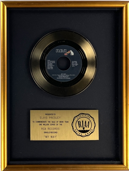 RIAA Gold Record Award for Elvis Presleys 1977 Single “My Way” - “Presented to Elvis Presley”