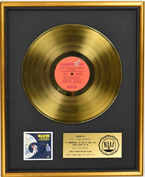 RIAA Gold Record Award for Elvis Presleys 1973 LP <em>Aloha From Hawaii</em> - “Presented to Col. Tom Parker”