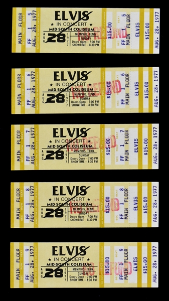Group of 21 Unused Tickets from Elvis Presley Concert August 28, 1977, at The Mid-South Coliseum in Memphis, Tennessee