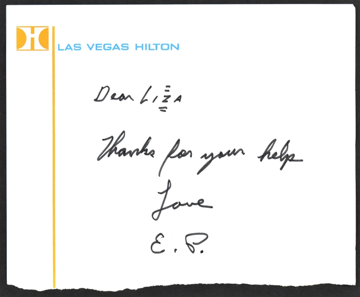 1974 Elvis Presley Handwritten and Signed Note to Liza Minelli After the Night They Met LINDA LOVELACE! - on Las Vegas Hilton Stationary (BAS)