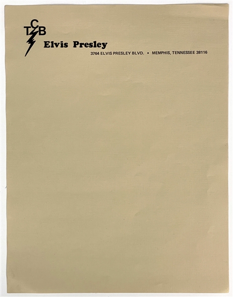 1970 Elvis Presley’s “TCB” Letterhead and Envelopes  - An Early Version of the Famous Stationery - From the Felton Jarvis Estate