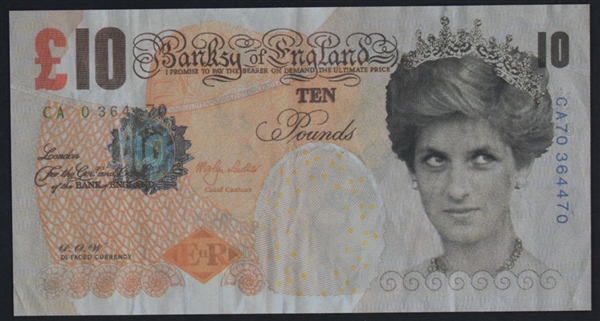 Banksy "Di-Faced" English 10-Pound Note with Letter from Lazarides Gallery