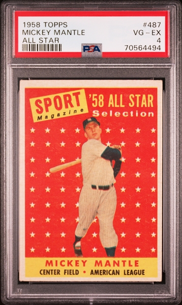 1958 Topps #487 Mickey Mantle All Star – PSA VG-EX 4